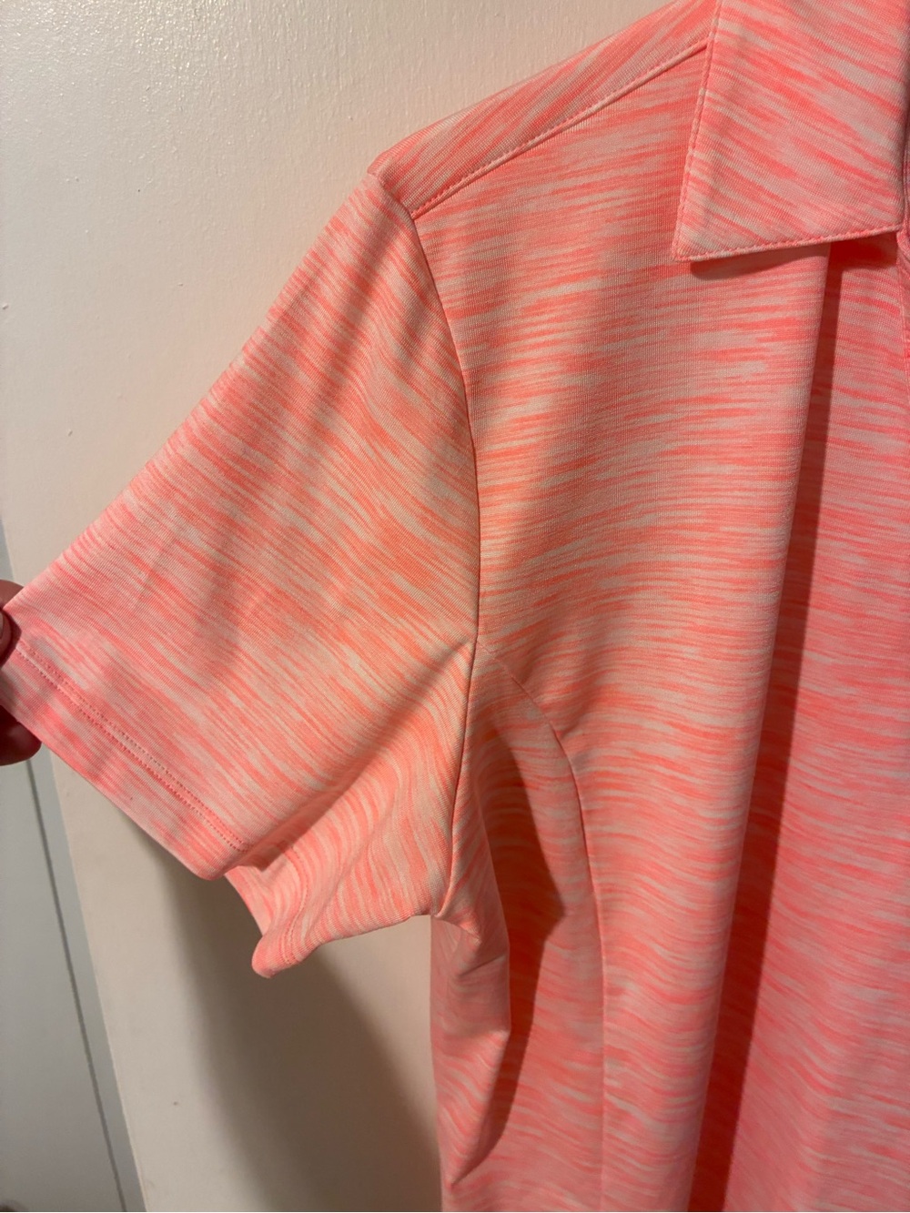 Lady Hagen Coral-Pink collared athletic top. Size Large - Picture 3 of 11